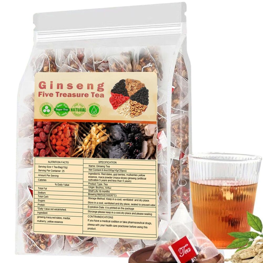 Kidney-tonifying tea formula Ginseng Five Treasures Tea Blended Flower Tea Eight Treasures Tea Red Date and Goji Berry Tea Men's Tea Health Tea Mulberry Herb Formula Health Tea - Image 2
